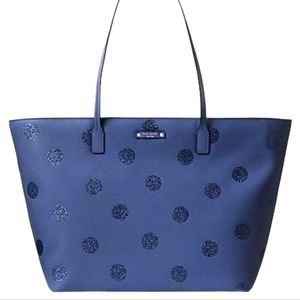 Kate Spade Hani Haven Lane French Navy/Glitter Dots Tote.
